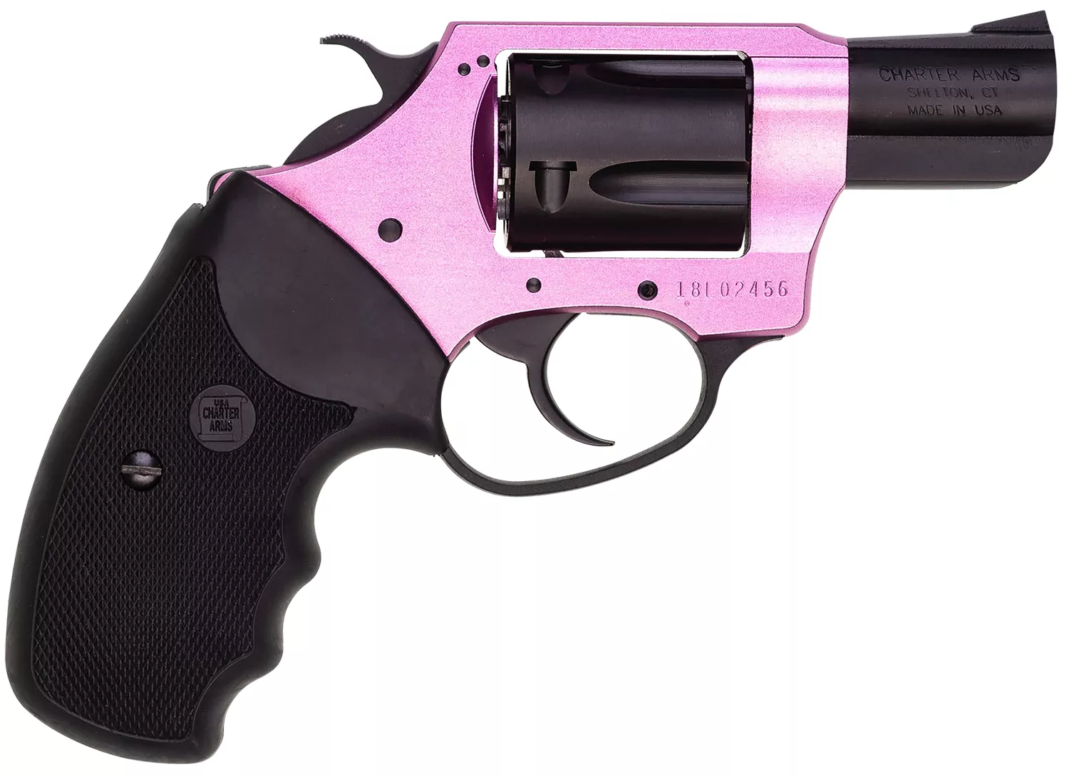 Charter Arms 53835 Pink Lady38 Special 5rd 2″ Black Steel Barrel, Black Cylinder, Black/Pink Aluminum Frame, Black Rubber Grip, Exposed Hammer