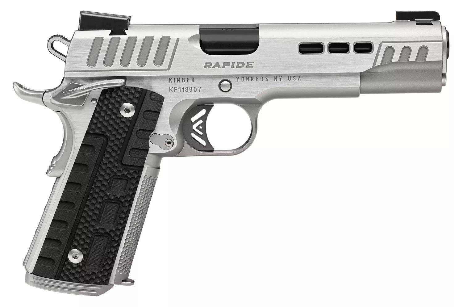 Kimber Mfg.,inc 3000429 Rapide Frost 10mm Auto 8+1 5″ Black DLC Stainless Steel Barrel, Kimpro II Silver Lightening Cut/Serrated Stainless Steel Slide & Frame w/Beavertail, Black G10 Grip