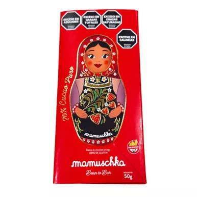 Mamuschka 70% Cacao Dark Chocolate Bar Tableta Puro Chocolate Amargo, Gluten-Free, 50 g / 1.76 oz