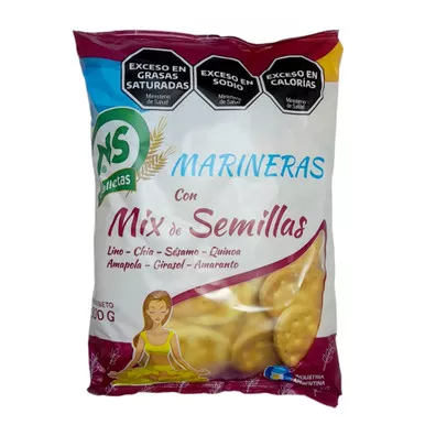 NS Galletas Tradicionales Marineras Mix de Semillas Traditional Mixed Seed Crackers for Breakfast, 350 g / 12.3 oz bag